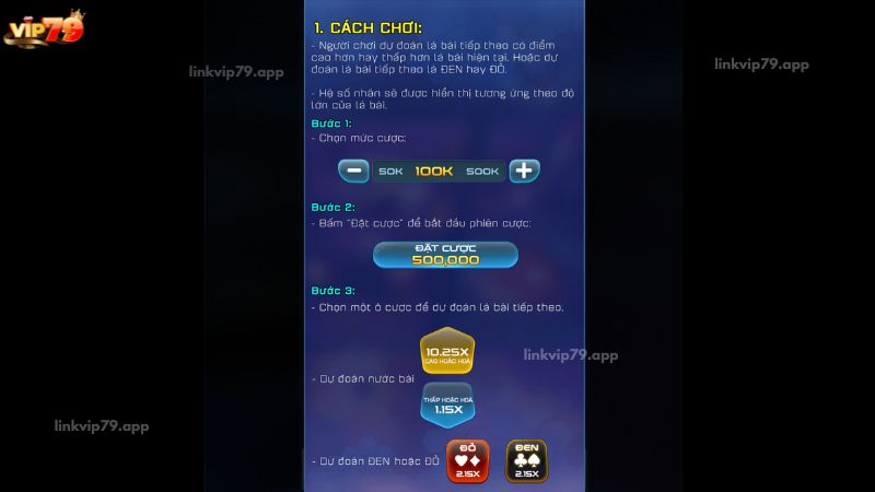 Luật chơi mini game Cao Thấp Vip79